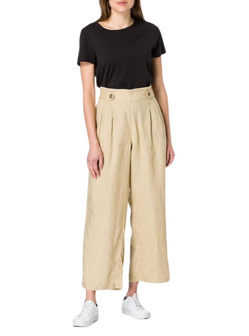 BUTTON DETAIL LINEN WIDE LEG TROUSER sold by FBO