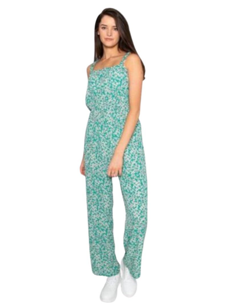 FLORAL DETAIL RUFFLED STRAP JUMPSUIT sold by FBO