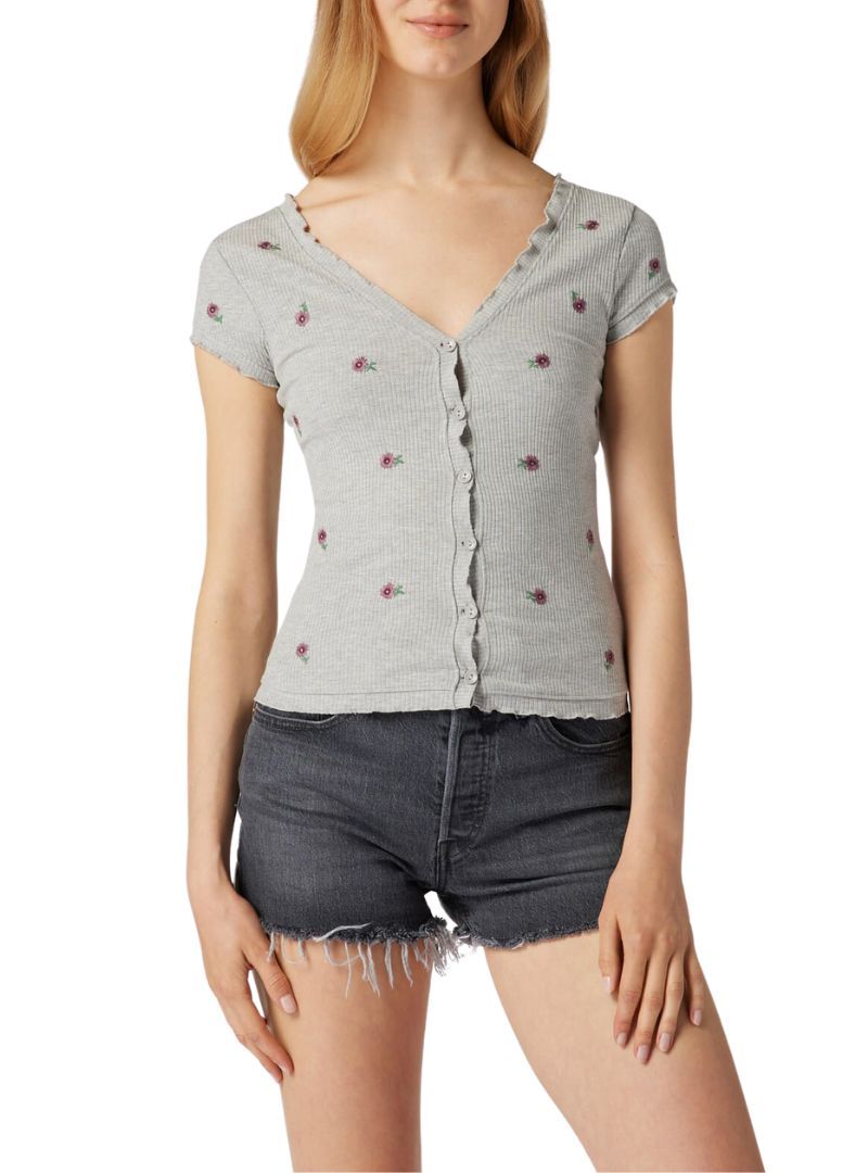 RIBBED FLORAL BUTTONED TOP sold by FBO