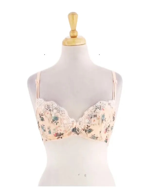 FLORAL PRINT LACE DETAIL BRA sold by FBO