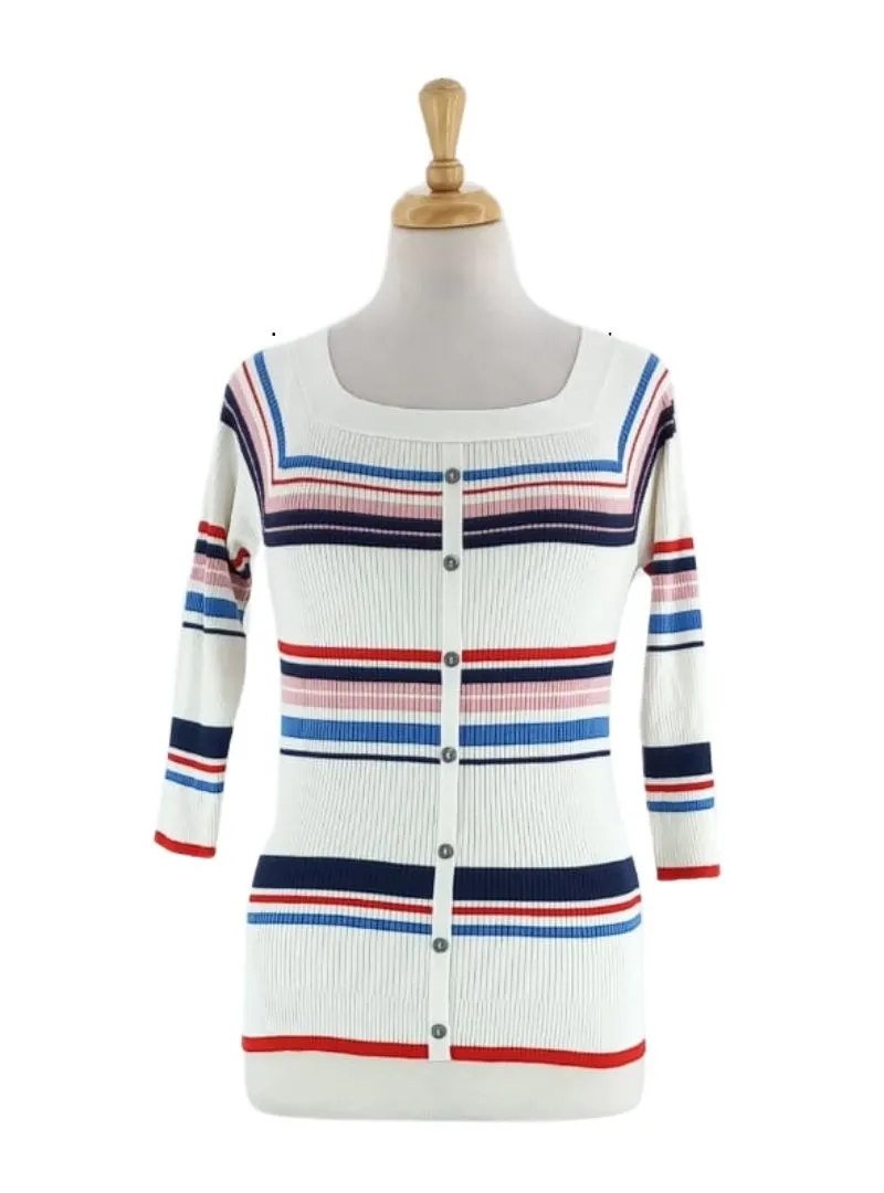 BUTTONED DETAIL OFF THE SHOULDER KNIT TOP sold by FBO