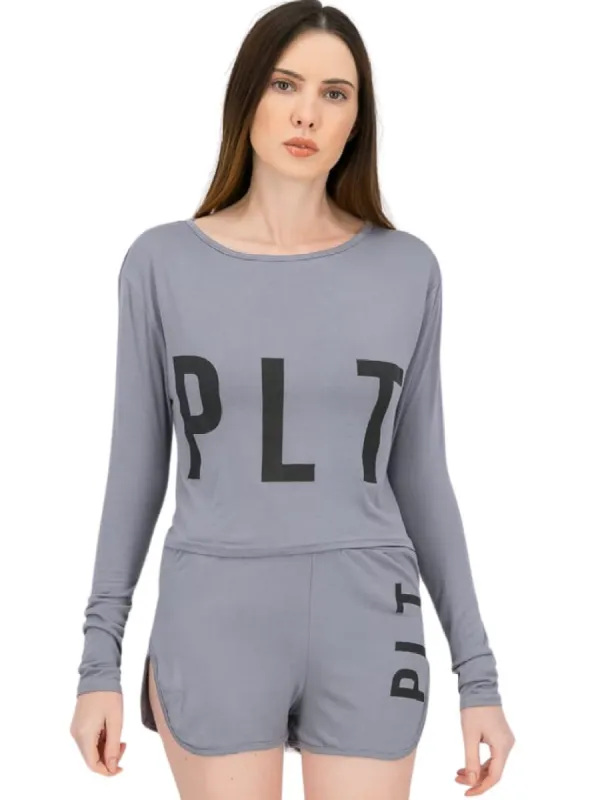 ''PLT'' PRINTED LONG SLEEVE CROPPED TOP sold by FBO