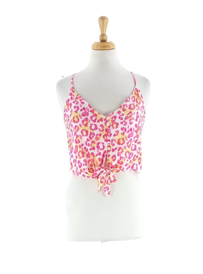 PRINTED TIE FRONT CROPPED TOP sold by FBO