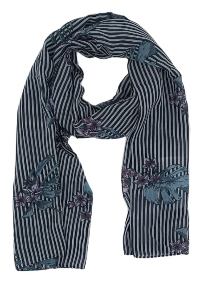 STRIPED FLORAL CHIFFON SCARF sold by FBO