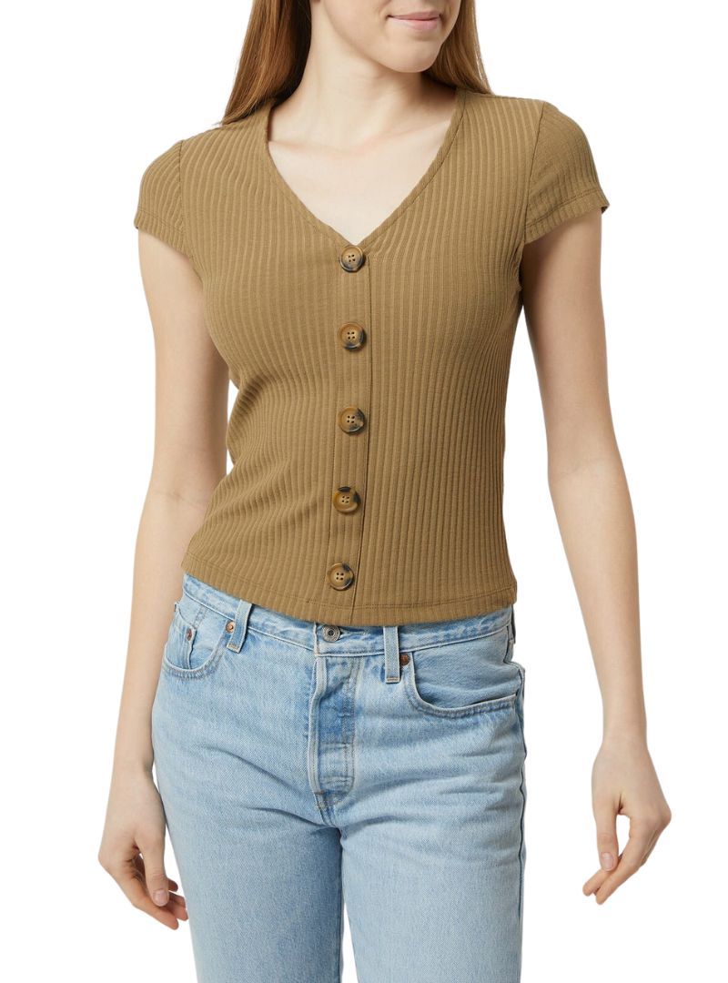 RIBBED BUTTONED DETAIL TEE sold by FBO