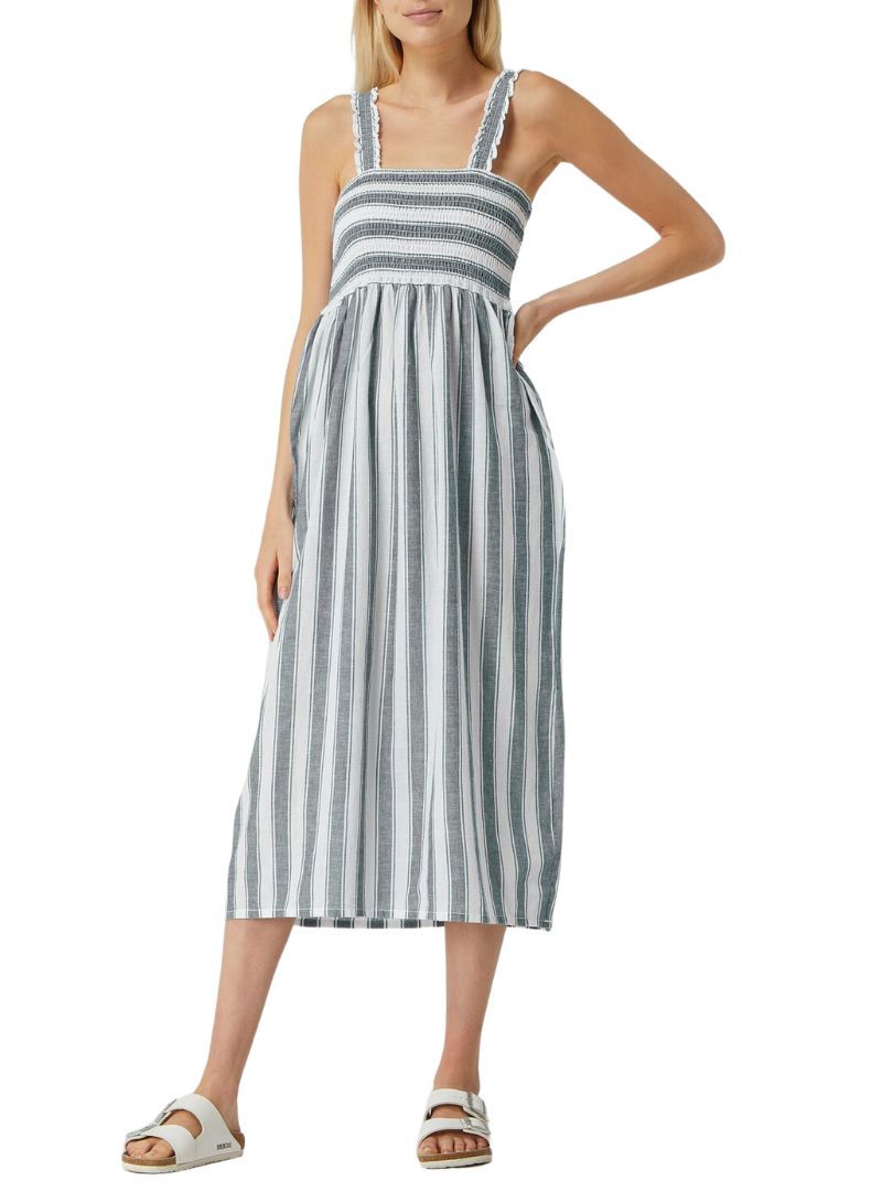 RUFFLED DETAILED STRIPED DRESS sold by FBO