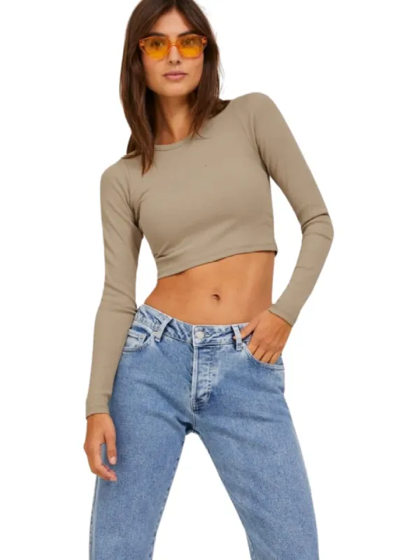 LONG SLEEVE RIBBED CROPPED TEE sold by FBO