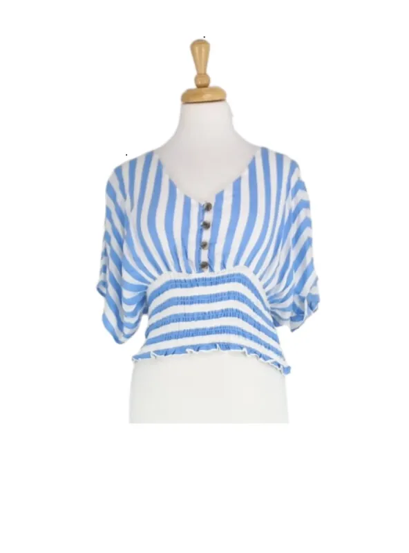 STRIPED BUTTON DETAIL CROP TOP sold by FBO