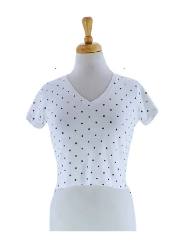 DOTTED PRINT V NECK TOP sold by FBO