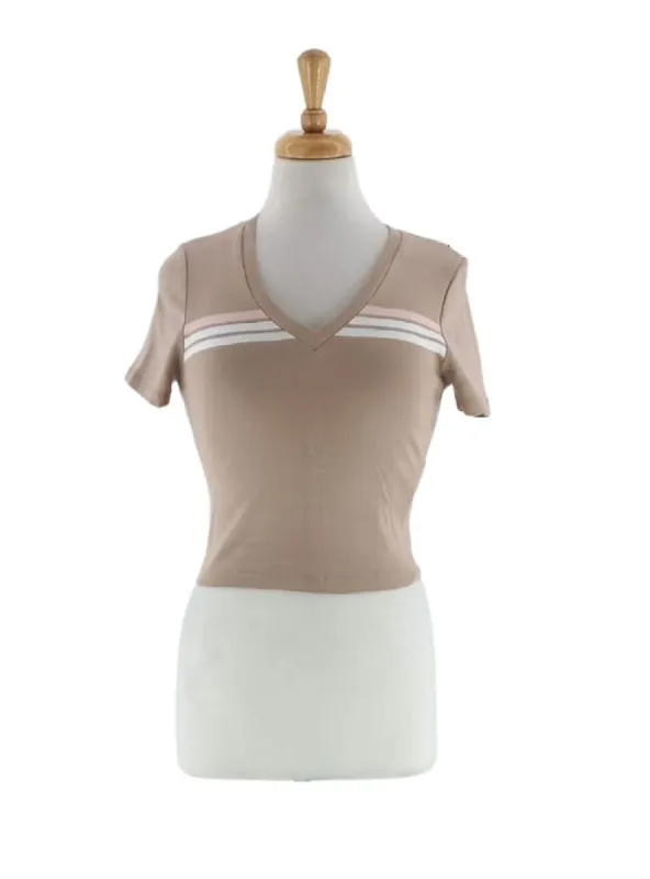 STRIPED V-NECK CROPPED TOP sold by FBO