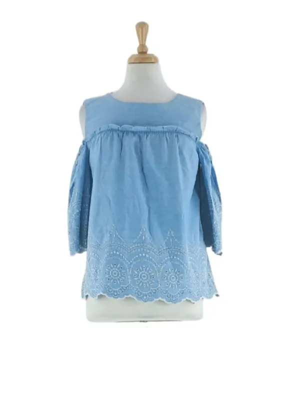 OPEN SHOULDER PATTERNED DENIM TOP sold by FBO