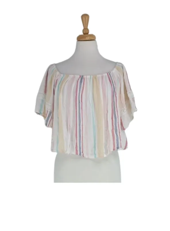 RUFFLE STRIPED CROP TOP sold by FBO