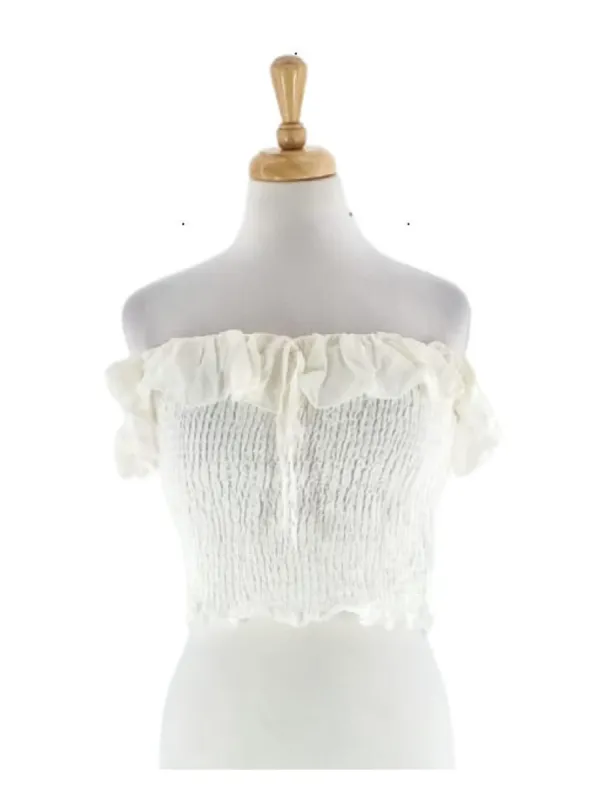 OFF SHOULDER RUFFLE CROP TOP sold by FBO
