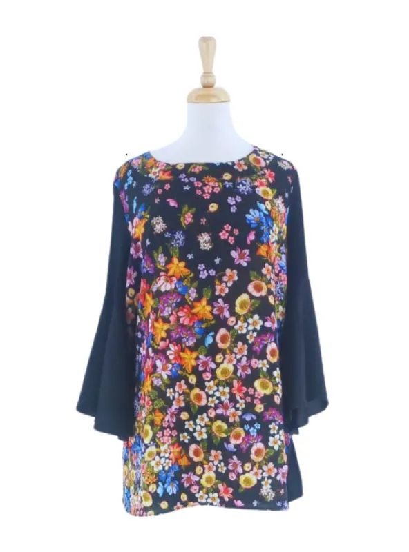 FLARE SLEEVE FLORAL PRINT BLOUSE sold by FBO
