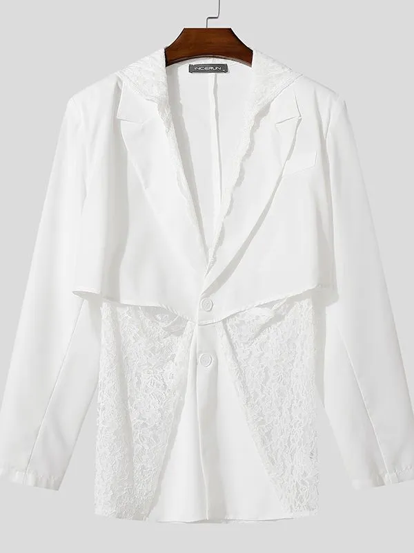 Men's Sheer Lace Patchwork Hooded Long Sleeve Blazer SKUL34017 sold by Incerunmen product image thumbnail 3