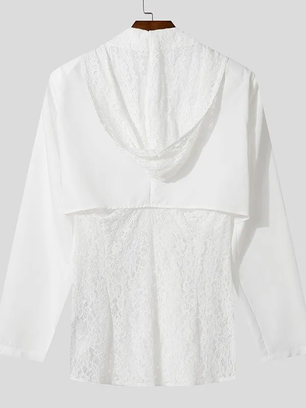 Men's Sheer Lace Patchwork Hooded Long Sleeve Blazer SKUL34017 sold by Incerunmen product image thumbnail 4