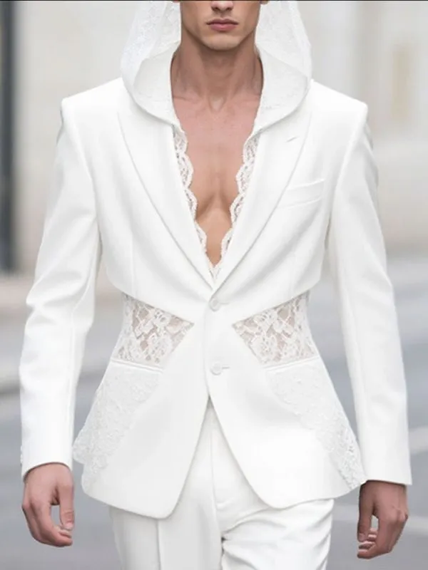 Men's Sheer Lace Patchwork Hooded Long Sleeve Blazer SKUL34017 sold by Incerunmen product image thumbnail 2
