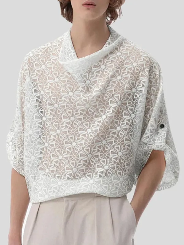 Men's Sheer Lace Draped Collar Long Sleeve T-Shirt SKUL37581 sold by Incerunmen product image thumbnail 2