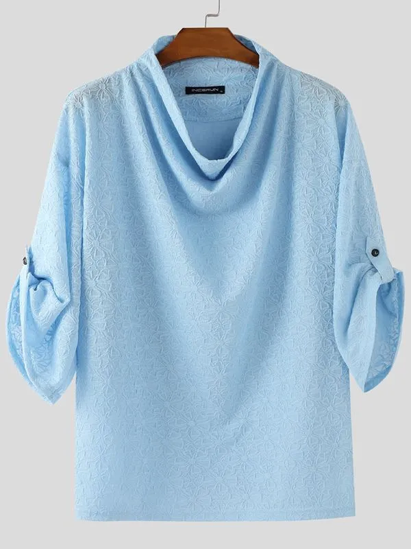 Men's Sheer Lace Draped Collar Long Sleeve T-Shirt SKUL37581 sold by Incerunmen product image thumbnail 4