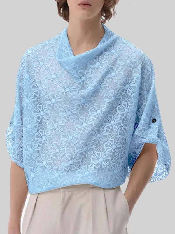 Men's Sheer Lace Draped Collar Long Sleeve T-Shirt SKUL37581 sold by Incerunmen product image thumbnail 3
