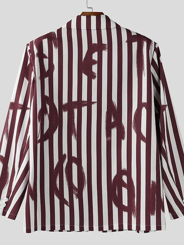 Men's Colorblock Letter Print Striped Long Sleeve Blazer SKUL28382 sold by Incerunmen product image thumbnail 5