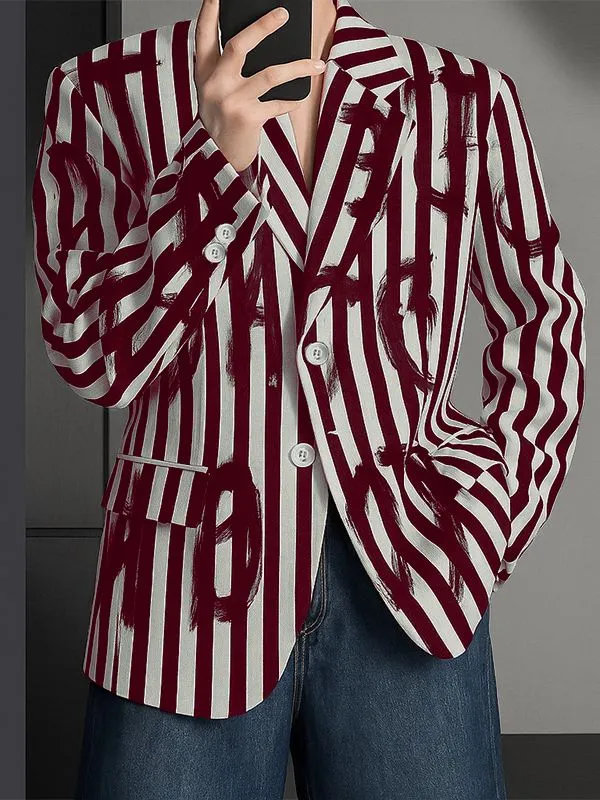 Men's Colorblock Letter Print Striped Long Sleeve Blazer SKUL28382 sold by Incerunmen product image thumbnail 2