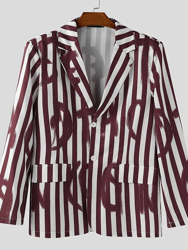 Men's Colorblock Letter Print Striped Long Sleeve Blazer SKUL28382 sold by Incerunmen product image thumbnail 4