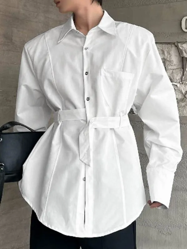 Men's Solid Belt Patchwork Long Sleeve Shirt SKUL32852 sold by Incerunmen product image thumbnail 2