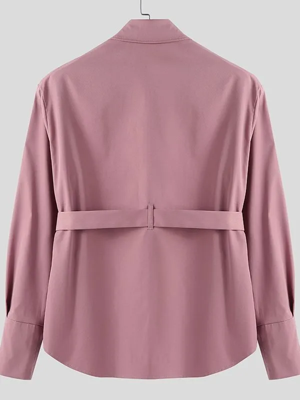 Men's Solid Belt Patchwork Long Sleeve Shirt SKUL32852 sold by Incerunmen product image thumbnail 5