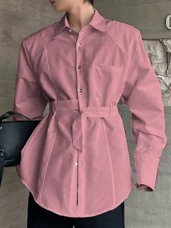 Men's Solid Belt Patchwork Long Sleeve Shirt SKUL32852 sold by Incerunmen product image thumbnail 3