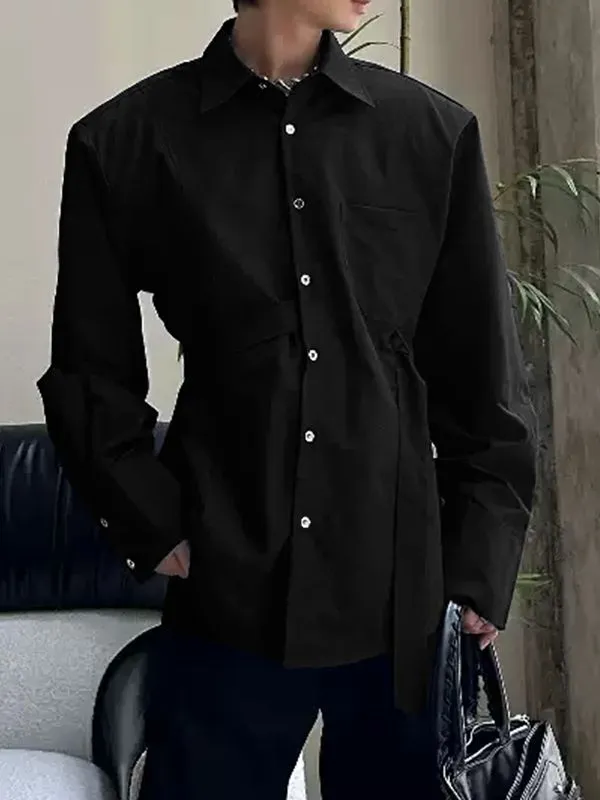 Men's Solid Belt Patchwork Long Sleeve Shirt SKUL32852 sold by Incerunmen