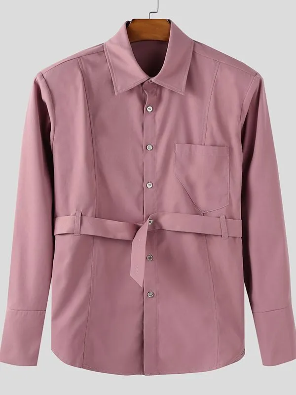 Men's Solid Belt Patchwork Long Sleeve Shirt SKUL32852 sold by Incerunmen product image thumbnail 4