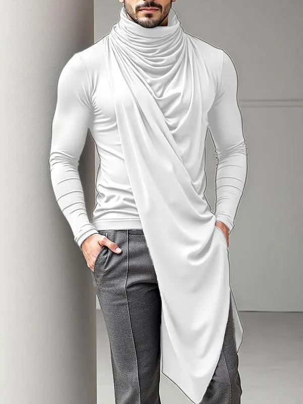 Men's Deconstructed Pleated Stacked Collar Long Sleeve T-Shirt SKUL32848 sold by Incerunmen
