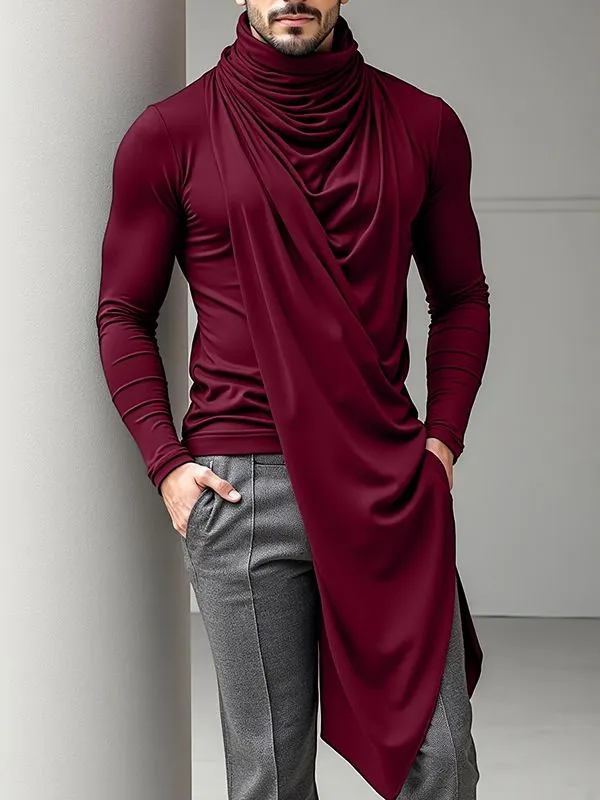 Men's Deconstructed Pleated Stacked Collar Long Sleeve T-Shirt SKUL32848 sold by Incerunmen product image thumbnail 2