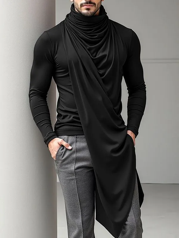 Men's Deconstructed Pleated Stacked Collar Long Sleeve T-Shirt SKUL32848 sold by Incerunmen product image thumbnail 3