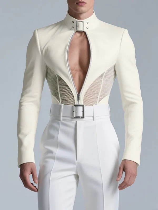 Men's Cut-Out Sheer Mesh Long Sleeve Jacket SKUL31911 sold by Incerunmen