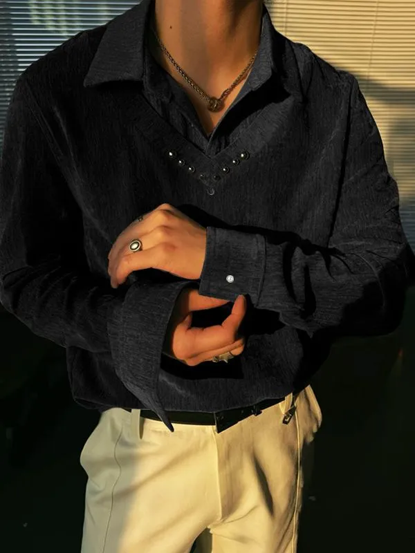 Men's Solid Lapel Long Sleeve Shirt SKUL29787 sold by Incerunmen