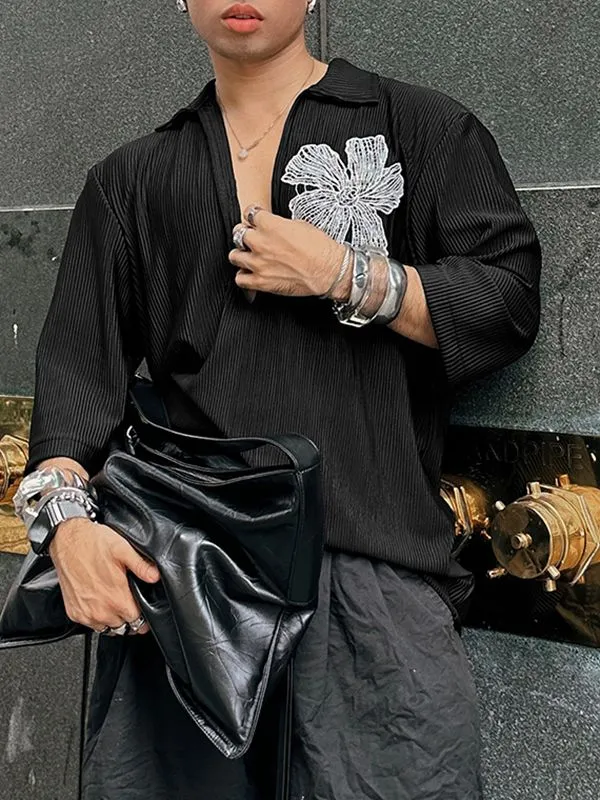 Men's Floral Embroidered Texture Long Sleeve Shirt SKUL31899 sold by Incerunmen product image thumbnail 3