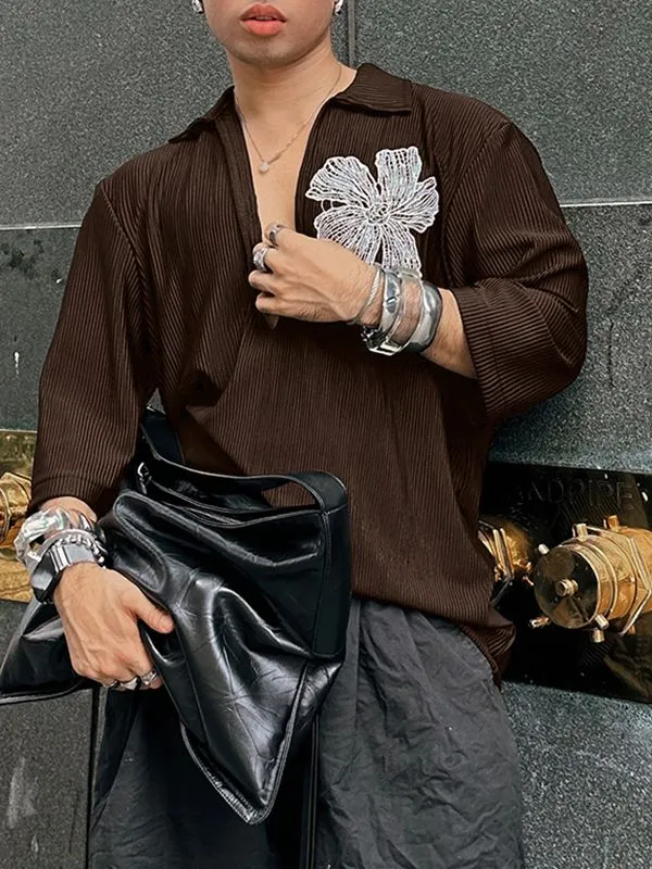 Men's Floral Embroidered Texture Long Sleeve Shirt SKUL31899 sold by Incerunmen