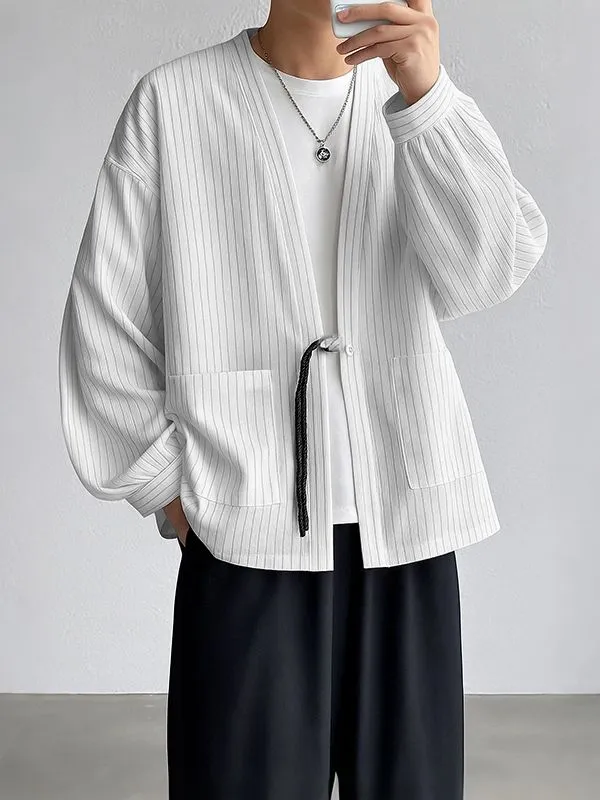 Men's Striped Colorblock Tie Long Sleeve Cardigan SKUL35249 sold by Incerunmen