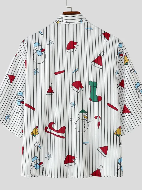 Men's Christmas Print Striped Tie Half Sleeve Shirt SKUL31820 sold by Incerunmen product image thumbnail 5