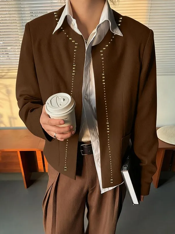 Men's Solid Casual Metal Trim Long Sleeve Jacket SKUL29738 sold by Incerunmen