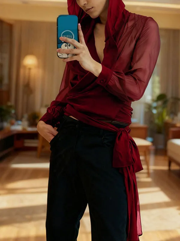 Men's Sheer Mesh Hooded Long Sleeve Shirt SKUL32850 sold by Incerunmen product image thumbnail 2