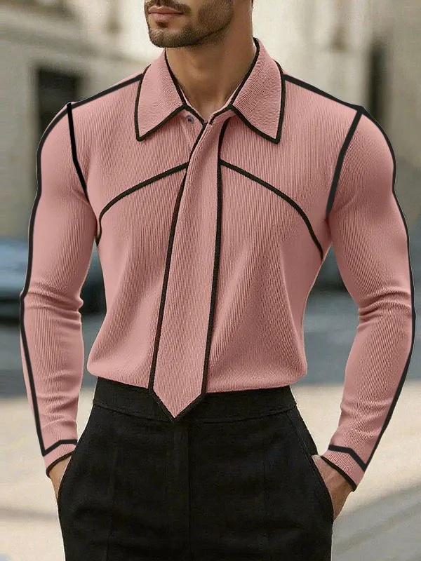 Men's Tie Patchwork Colorblock Texture Long Sleeve Shirt SKUL29721 sold by Incerunmen product image thumbnail 2