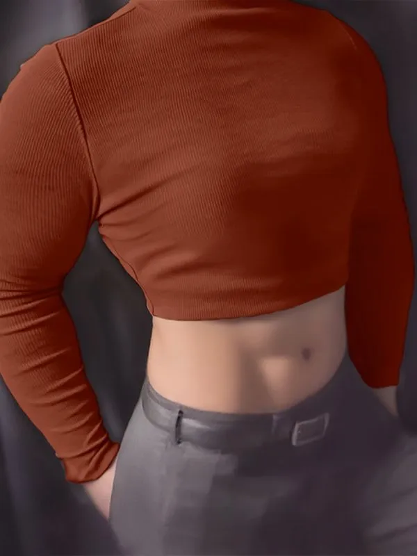 Men's Solid Color Textured Cropped Long Sleeve T-Shirt SKUL28381 sold by Incerunmen product image thumbnail 2