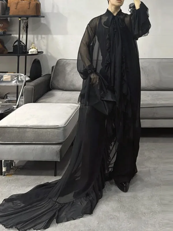 Men's Ruffled Patchwork Sheer Mesh Long Sleeve Shirt SKUL27365 sold by Incerunmen