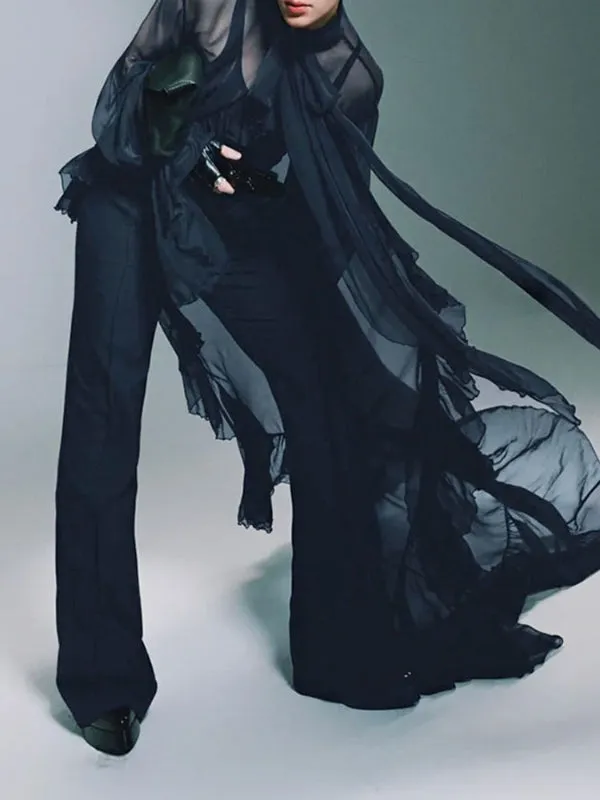 Men's Ruffled Patchwork Sheer Mesh Long Sleeve Shirt SKUL27365 sold by Incerunmen product image thumbnail 4