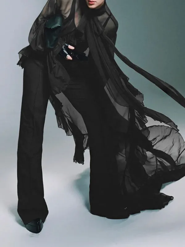 Men's Ruffled Patchwork Sheer Mesh Long Sleeve Shirt SKUL27365 sold by Incerunmen product image thumbnail 2