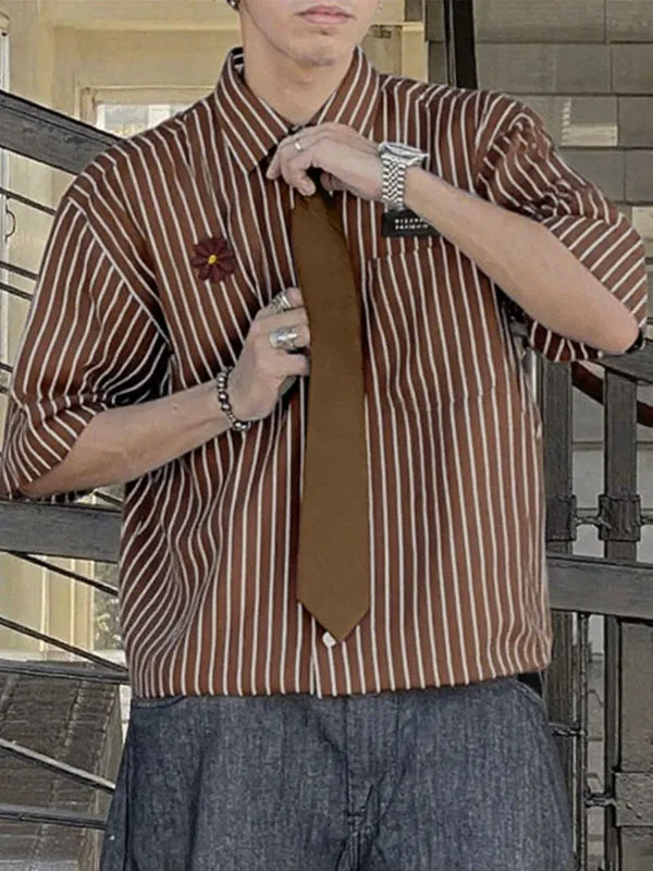 Men's Striped Floral Casual Short Sleeve Shirt SKUL29603 sold by Incerunmen