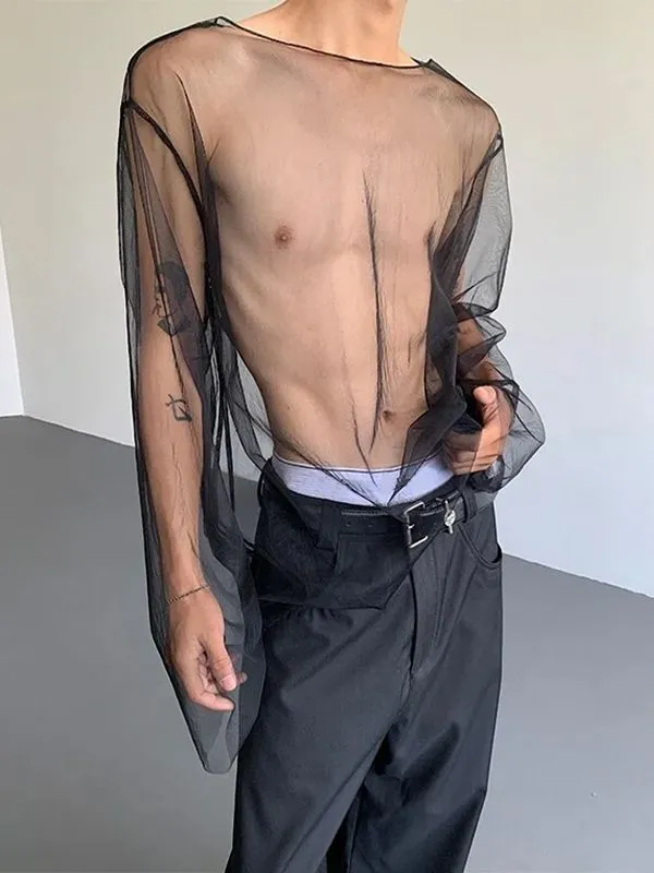 Men's Sheer Mesh Loose Long Sleeve T-Shirt SKUL29790 sold by Incerunmen